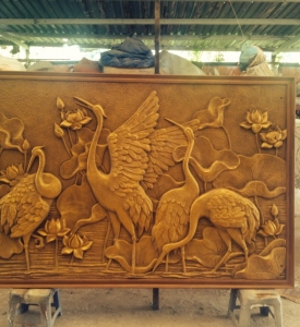 Tranh Phù Điêu Sen Hạc Trang Trí